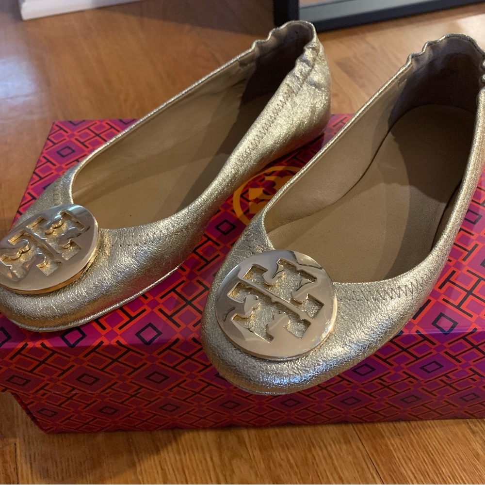Tory Burch gold leather ballerina flats